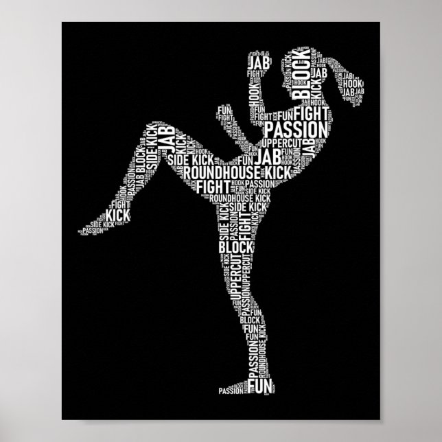 Kickboxertypografi - Kickboxing Blandad martial Ar Poster (Framsidan)