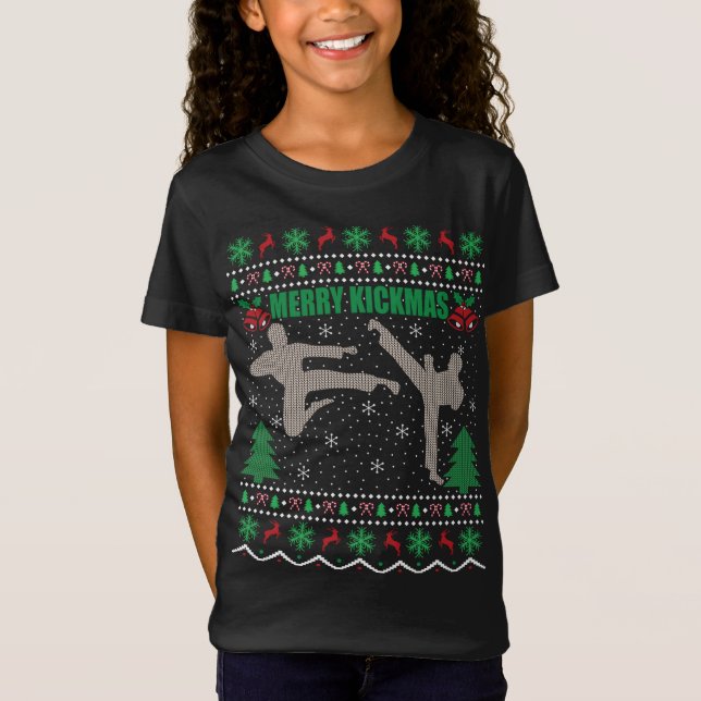 Kickboxing Älskare Julafton Gift Ugly Merry Kickma T Shirt (Framsida)