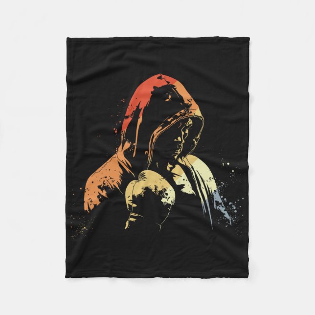 Kickboxing Boy Drawing Retro Martial Arts For Boys Fleecefilt (Framsidan)