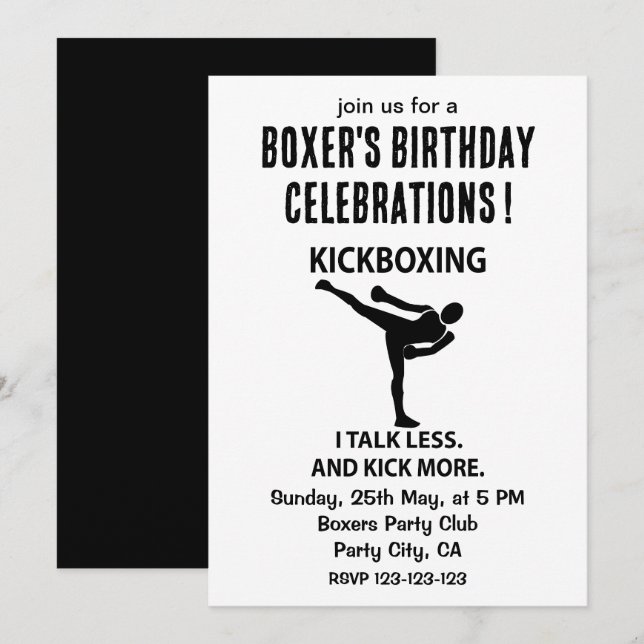 Kickboxing Fighter Boxer Birthday Kickboxing Inbjudningar (Fram/baksida)