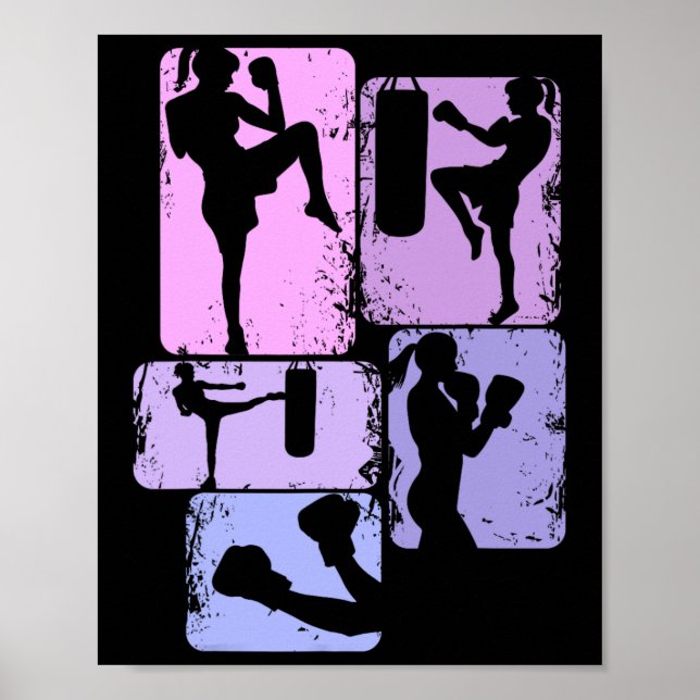 Kickboxing Kickboxer Taekwondo Karate Girls Kids W Poster (Framsidan)