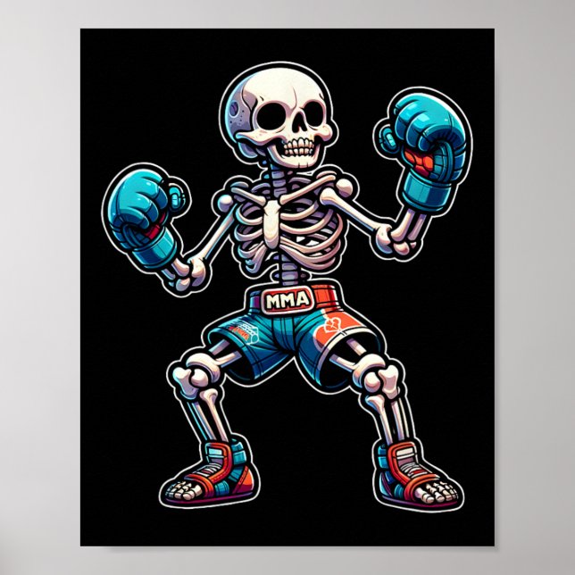 Kickboxing Skeleton Kickboxer Muay Thai Mma Fighte Poster (Framsidan)