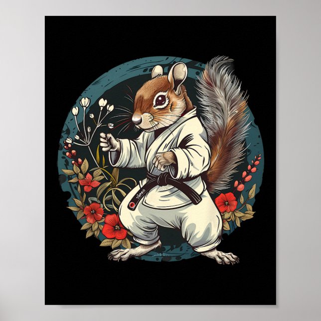 Kickboxing Squirrel Floral Judo Squirrel Lover Kar Poster (Framsidan)