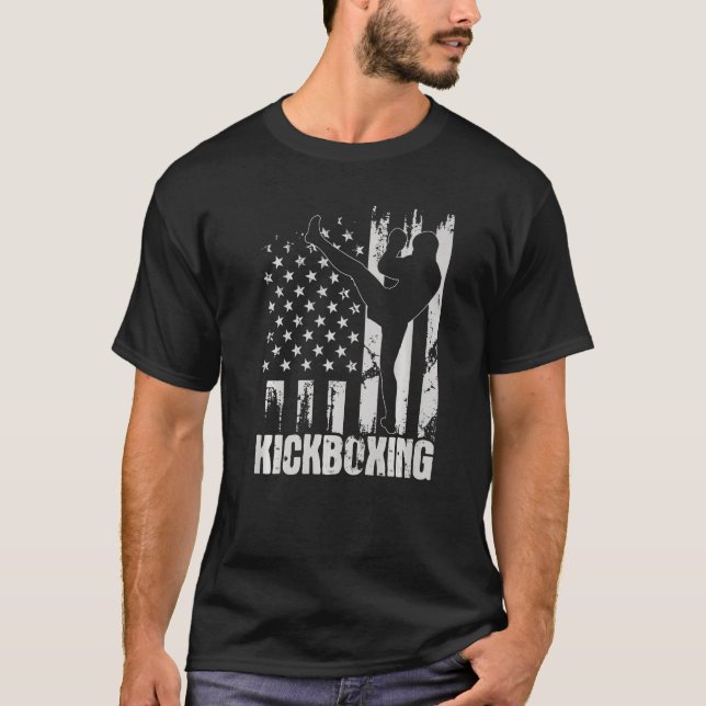 Kickboxing USA American Flagga Kickboxer Combat Se T Shirt (Framsida)