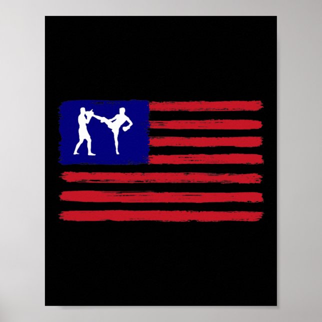 Kickboxning 4 juli patriotisk slitna amerikanska poster (Framsidan)