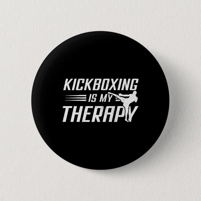 Kickboxning Är Min Terapi Kick Boxning Sportälskar Knapp (Framsida)