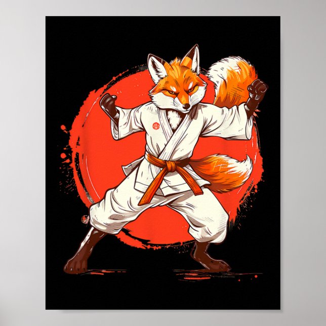 Kickboxning Fox Taekwondo Karate Mma Rolig Kampspo Poster (Framsidan)
