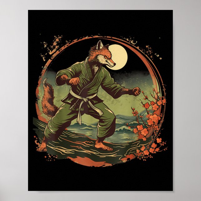 Kickboxning Fox Taekwondo Karate Mma Rolig Stridsk Poster (Framsidan)