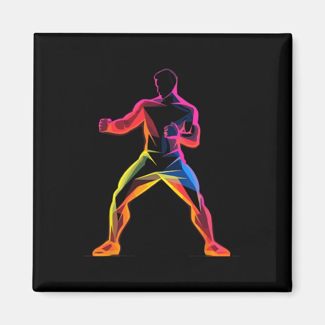 Kickboxning Guy Tecknad Kickboxare Savate Magnet (Framsidan)