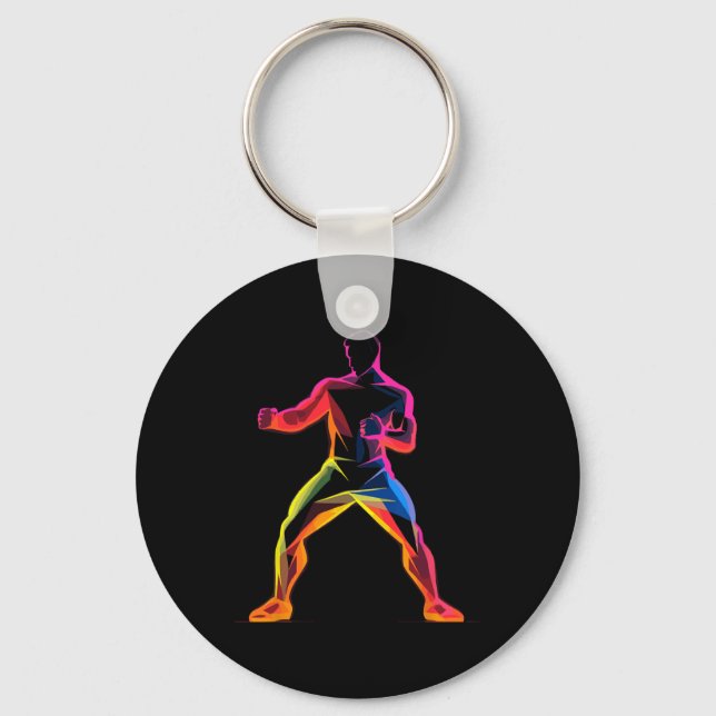 Kickboxning Guy Tecknad Stil Kickboxare Savate  Nyckelring (Framsida)