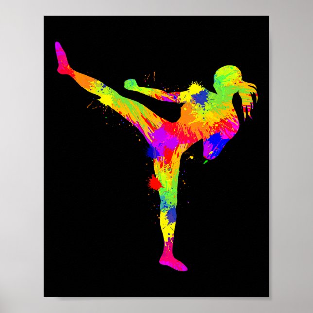 Kickboxning Kickboxare Karate Kvinnor Flickor Barn Poster (Framsidan)
