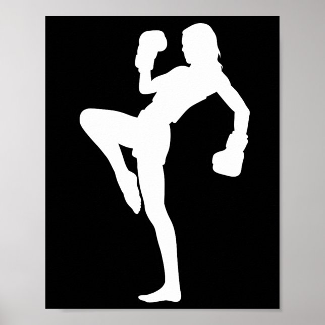 Kickboxning Kvinnor Är Slående Silhuett Design Är  Poster (Framsidan)