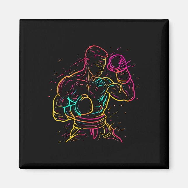 Kickboxning Pojke Teckning 80-Tal Utseende Kickbox Magnet (Framsidan)