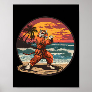 Kickboxning Tiger Strand Solnedgång Karate Taekwon Poster