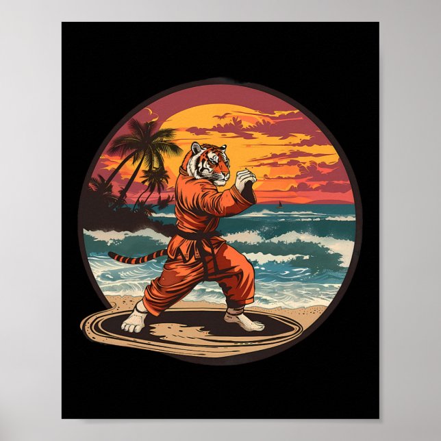 Kickboxning Tiger Strand Solnedgång Karate Taekwon Poster (Framsidan)