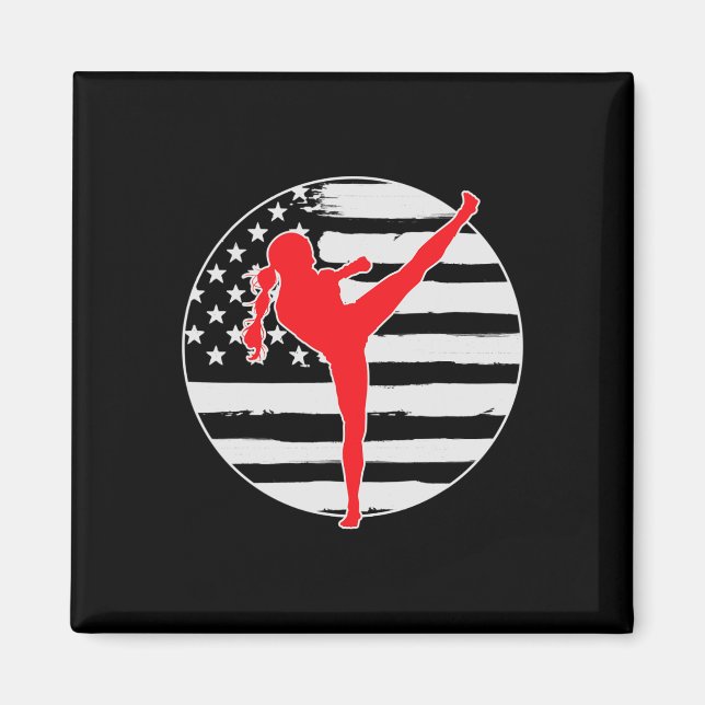 Kickboxningsflicka Usa Flagga 4:e Juli  Magnet (Framsidan)