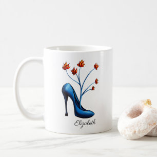 Kickhälet skor och blommar bukettkonstnamn kaffemugg