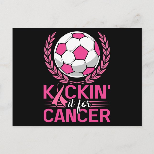 Kickin It for Cancer Soccer Rosa Ribbon Breast Can Vykort (Framsida)