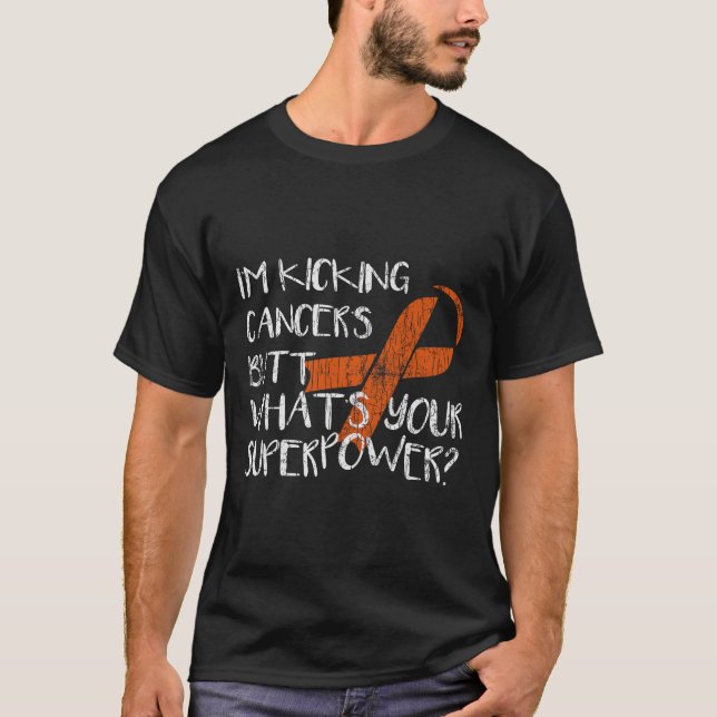 Kicking Cancers Butt Leukemia Awareness Orang T Shirt (Framsida)