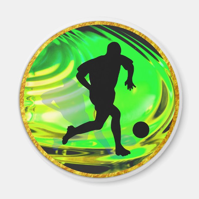 Kickning av Bollar i Grönt och Guld Magnet (Framsidan)