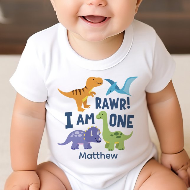Kid 1:a födelsedag Dinosaurs Rawr-Personlig T Shirt (Skapare uppladdad)