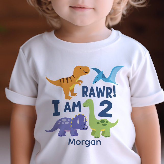 Kid 2:a födelsedag Dinosaur Rawr Personlig T Shirt (Skapare uppladdad)