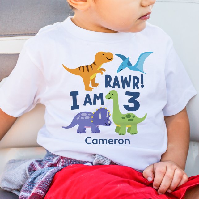 Kid 3:e födelsedag Dinosaur Rawr Personlig T Shirt (Skapare uppladdad)
