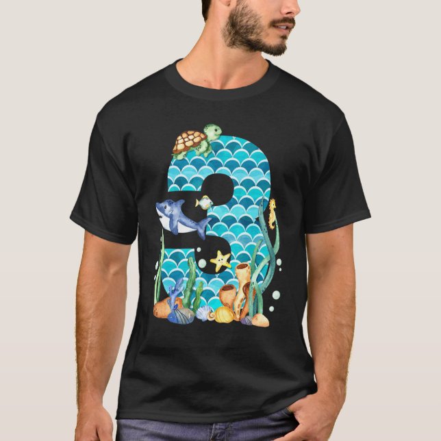 Kid 3:e födelsemeddelandet Fiske Ocean Animals Aqu T Shirt (Framsida)