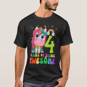 Kid 4 års Old Unicorn Gift 4e födelsedagen Girl Un T Shirt