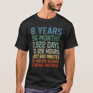 Kid 8 år gammal 8:e födelsedag Vintage Retro 96 må T Shirt