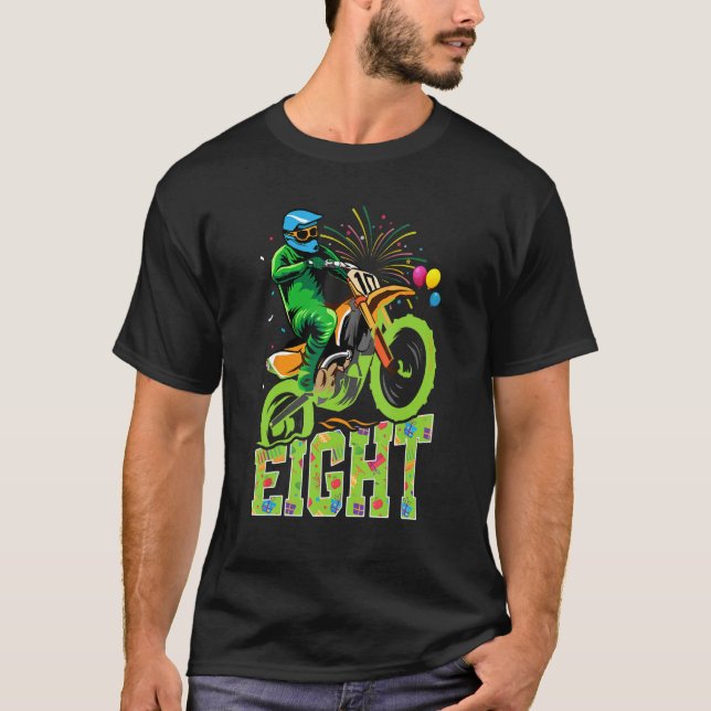Kid 8:e Födelsedagsfesten Dirt Bike Motocross Thme T Shirt (Framsida)