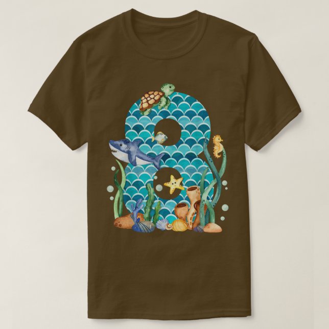 Kid 8:e födelsemeddelandet Fiske Ocean Animals Aqu T Shirt (Design framsida)