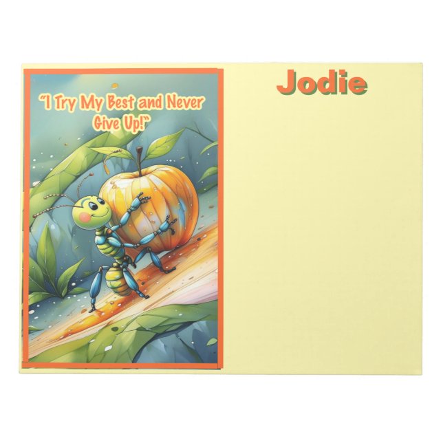 Kid Affirmation: "I Try My Best and Never Give Up" Anteckningsblock (Framsida)
