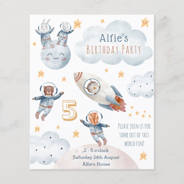 Kid Astronaut Rocket Space Birthday-inbjudan (Framsida)