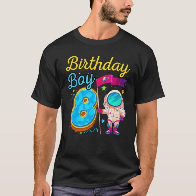 Kid Åtta åttonde födelsedagen Måne-Space Astronaut T Shirt (Framsida)