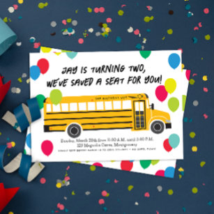 Kid Birthday Gult School Buss Party Inbjudningar