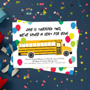 Kid Birthday Gult School Buss Party Inbjudningar