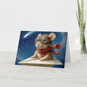Kid Birthday Mouse som flyger i ett Pappert flygpl Kort