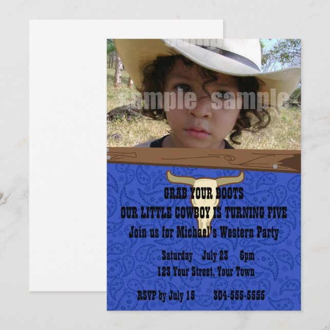 Kid Cowboy-Födelsedagsfest Inbjudningar (Fram/baksida)