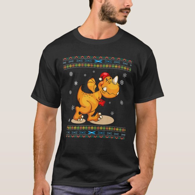 Kid Dinosaur Ugly Christmas Santa Trex Tree Rex Bo T Shirt (Framsida)