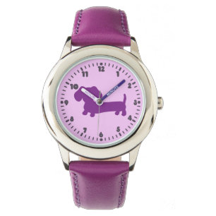 Kid Girls Lila Dachshund Learning Time Watch Armbandsur