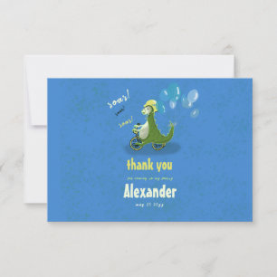 Kid Grön Dinosaurie på Tredhjuling Pojke Party Tac Tack Kort