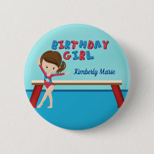Kid Gymnastics Blue Monogram Birthday Girl Party Knapp