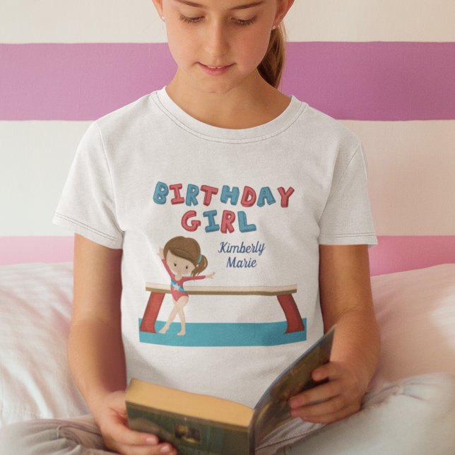 Kid Gymnastics Blue Monogram Gymnast Birthday Girl T Shirt (Skapare uppladdad)