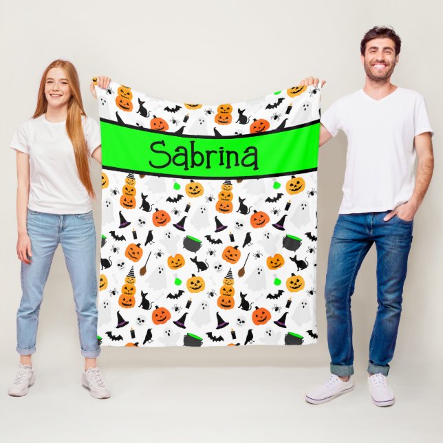 Kid Halloween Ghost Pumpkin Black Cat Personalize Fleecefilt (På plats)