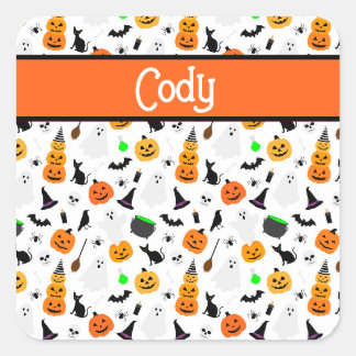 Kid Halloween Ghost Pumpkin Black Cat Personalize Fyrkantigt Klistermärke