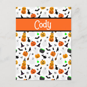 Kid Halloween Ghost Pumpkin Black Cat Personalize Vykort