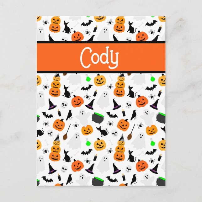 Kid Halloween Ghost Pumpkin Black Cat Personalize Vykort (Framsida)