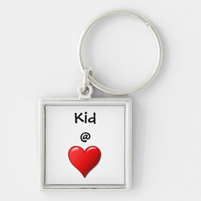 Kid @ Heart Fyrkantig Silverfärgad Nyckelring (Framsidan)