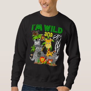 Kid I är Vild och 1:a födelsedagsZoo Theme 1 Safar Lång Ärmad Tröja